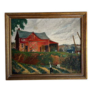 Antique Impressionist Oil Painting of Farm Plantation by Grace Edwards