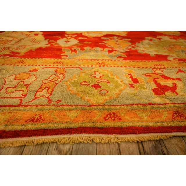 Turkish 1890s Red Ground Geometric Knotted Wool Antique Oushak Turkish Decorative Rug For Sale - Image 3 of 9