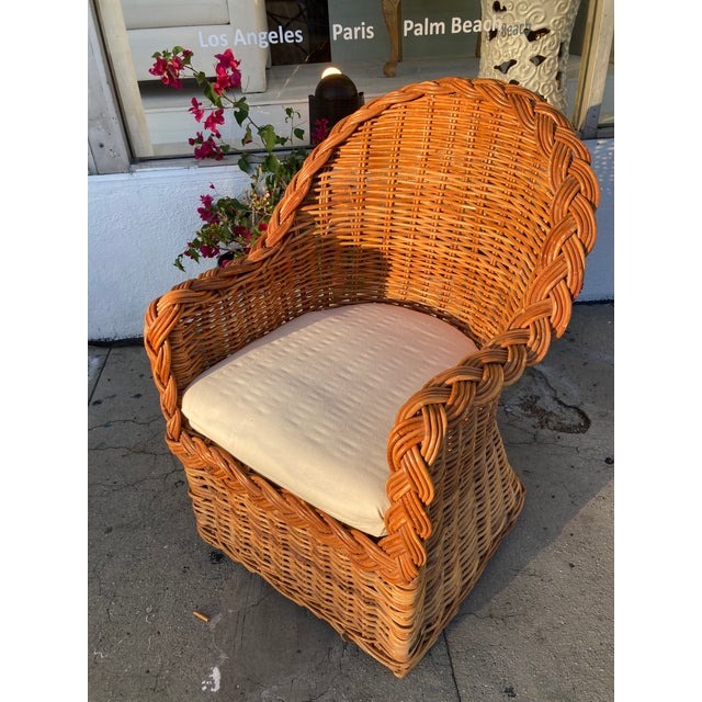 1990s Bielecky Brothers Natural Rattan Jumbo Braid Barrel Chair For Sale - Image 5 of 10