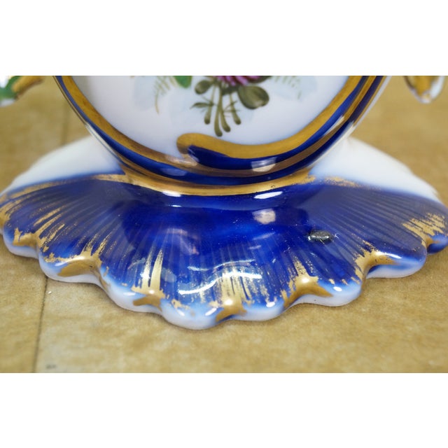 Pair Antique Old Paris Hand Painted Cobalt Blue Gilt Gold Floral Porcelain Vases For Sale - Image 17 of 18