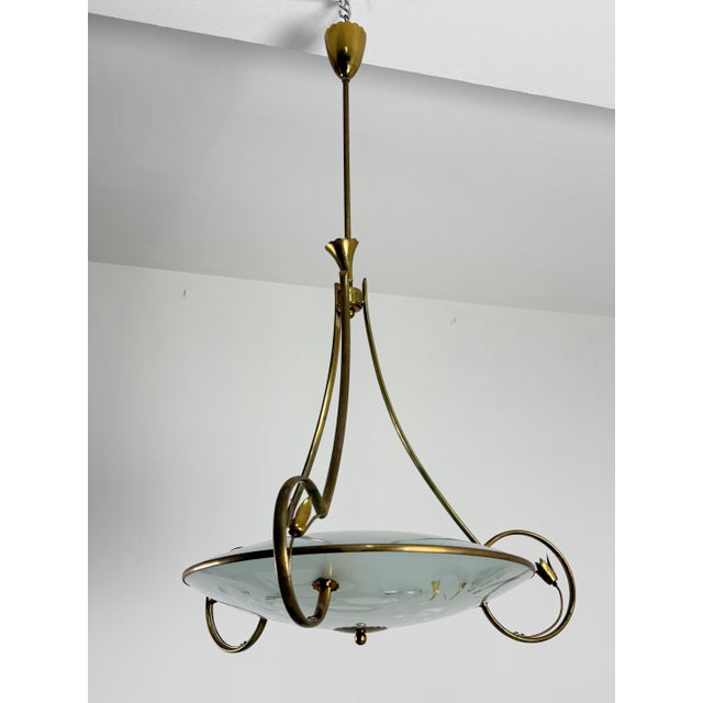 Murano Glass and Brass Chandelier in the style of P. Chiesa for Fontana Arte, 1960s For Sale - Image 18 of 18