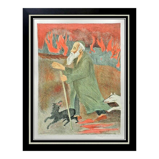 Late 20th Century Man Tormented by Dogs, Raphael Soyer For Sale