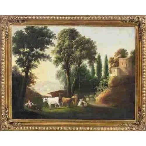 "Landscape with Shepherd and Flock". Oil on canvas. Signed and dated 1891. Dimensions: 76 x 101 cm.