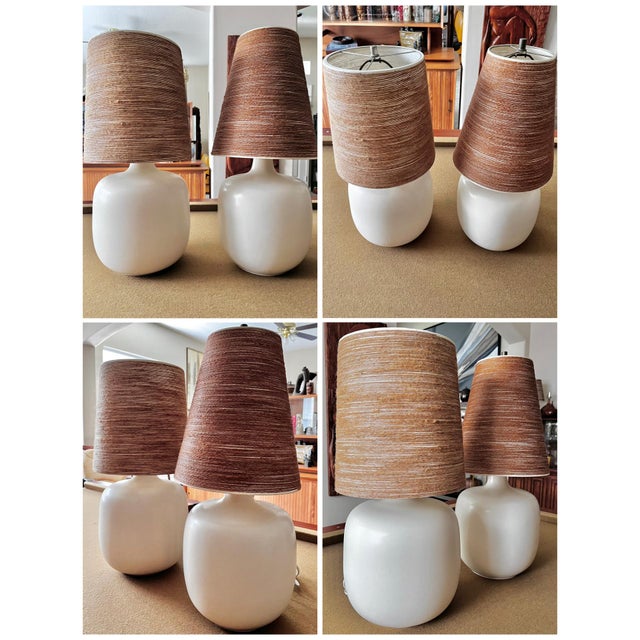 Large Ceramic Table Lamp With Original Fiberglass Shade | by Lotte and Gunnar Bostlund For Sale - Image 13 of 14