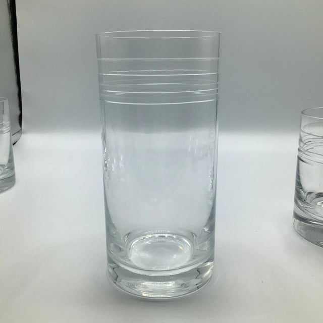 Ring Etched Decanter 4 Lowball Glasses and 2 Highball Glasses-Set of 7 For Sale - Image 4 of 11