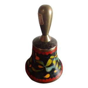 1980s Brass Enamel Temple Bell, Made in India