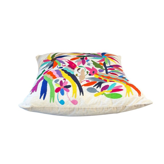 Mexican Otomi Embroidery Textile Pillow 16" W For Sale In New York - Image 6 of 7
