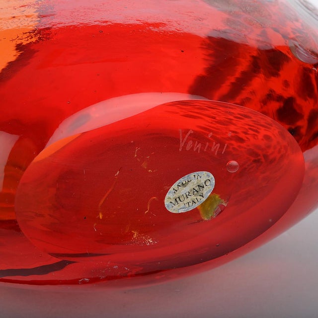 Venini Large Mid-Century Ovoid Ruby Red Glass Vase with Murrina from Venini For Sale - Image 4 of 5