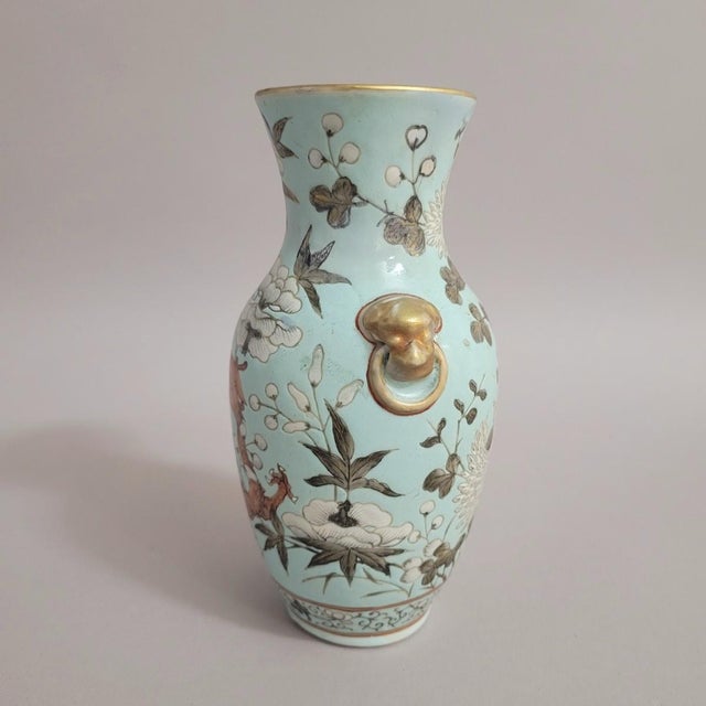 Late 19th Century Antique Chinese Qing Turquoise Porcelain Dragon Vase With Lion Mask Ring Handles For Sale - Image 5 of 11