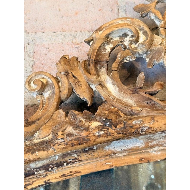 Brass 19th Century Italian Baroque Giltwood Mirror With Cherub Crest For Sale - Image 8 of 11