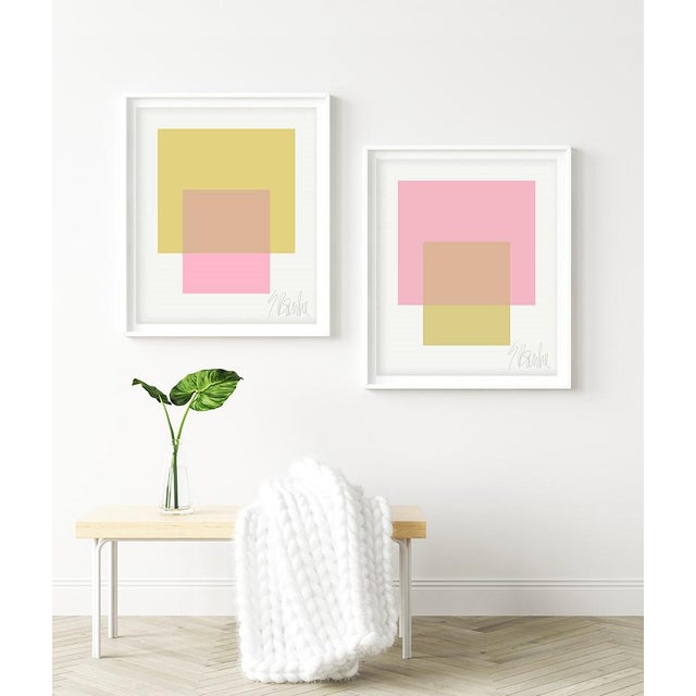 Mid-Century Modern The Interaction of Light Pink and Celery Green Fine Art Pint 25" X 30" by Liz Roache For Sale - Image 3 of 7