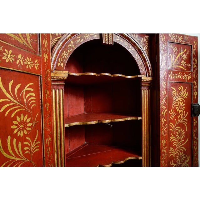 Antique Red Chinoiserie Corner Cabinet For Sale - Image 4 of 7