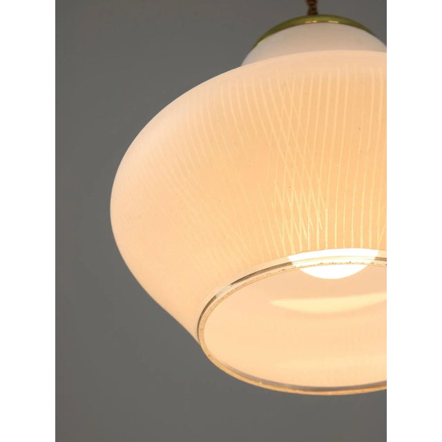 Goldenrod Small Mid-Century Italian Brass and Opaline Pendant Lamp For Sale - Image 8 of 12