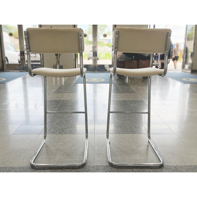 Bauhaus Style Tubular Chromed Steel Barstools - A Pair For Sale - Image 10 of 15