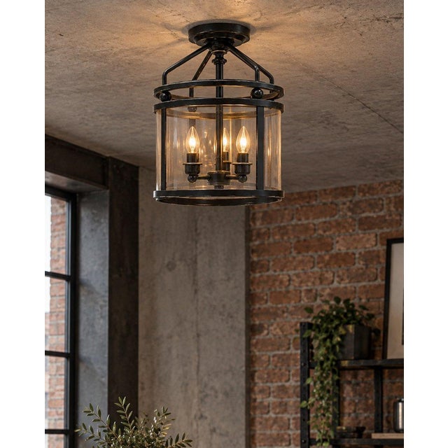Metal Quoizel Norfolk Industrial Style 3 Light Semi Flush Mount Light For Sale - Image 7 of 7
