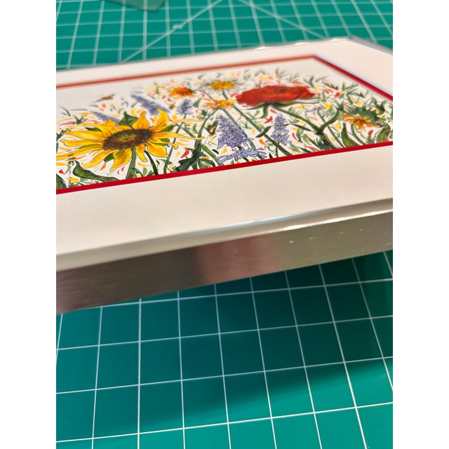 2020s Framed Original Watercolor Painting of “Bees Garden” For Sale - Image 5 of 12