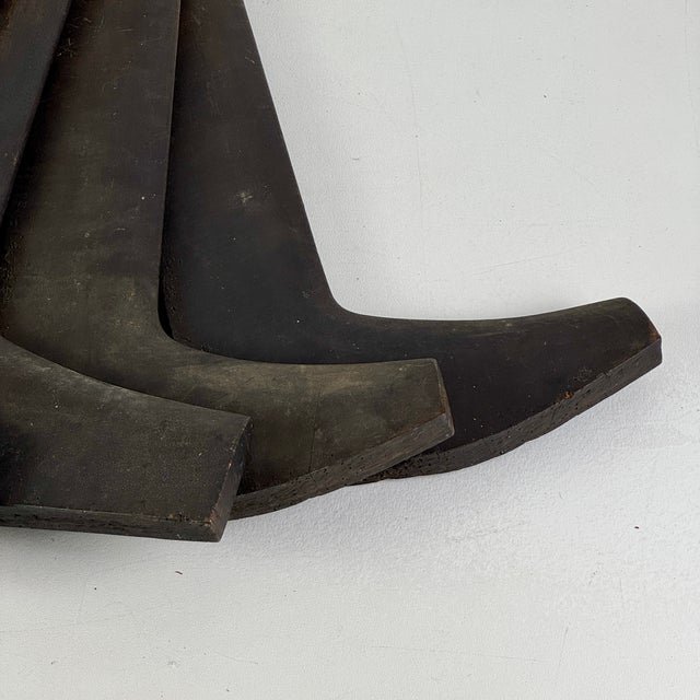 Rare to Market Set of 4 Primitive Antique Cobbler's Wood Boot Forms in Stained Black For Sale - Image 15 of 16