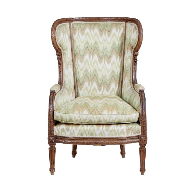 French Louis XVI Style 1870s Walnut Bergère à Oreilles with Carved Décor For Sale - Image 9 of 9