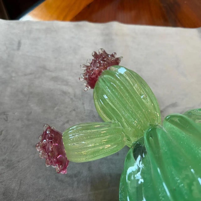 Green 1990s Green Emerald and Amethyst Purple Murano Glass Flowering Cactus For Sale - Image 8 of 13