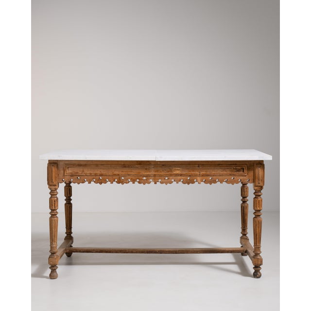 French Country French Butcher's Table with Marble Top, Antique, France, Circa 1900 For Sale - Image 3 of 14