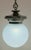 Antique Opaline Glass Globe and Cast Metal Hanging Pendant Light Fixture For Sale In San Francisco - Image 6 of 12