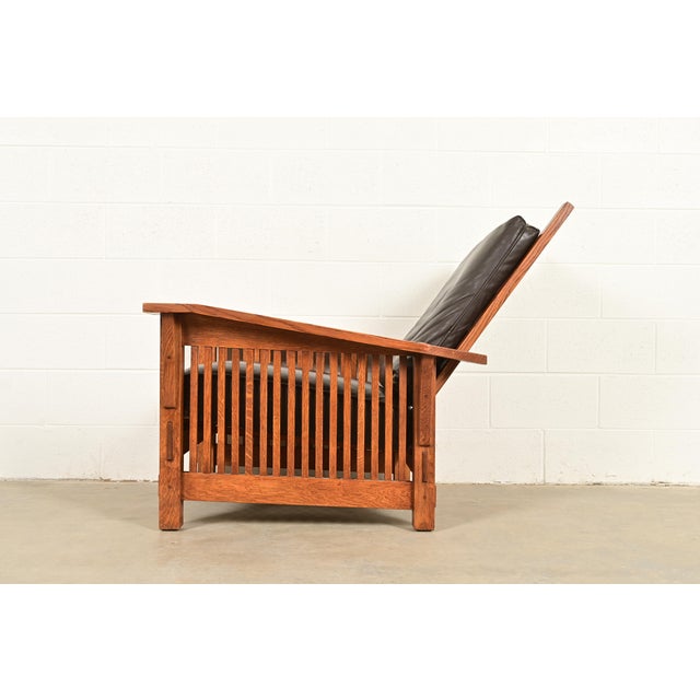 Stickley Mission Oak Arts & Crafts Spindle Reclining Morris Lounge Chair For Sale - Image 10 of 12