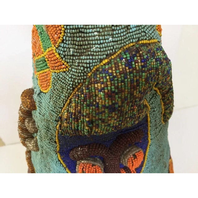 Yoruba Beaded Headdress Crown, Antique Art on Lucite Stand For Sale In Palm Springs - Image 6 of 12