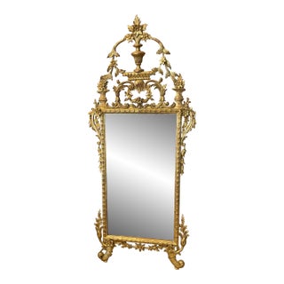 19th C Palatial Italian Gold Gilt Highly Carved Wood Ornate Mirror For Sale