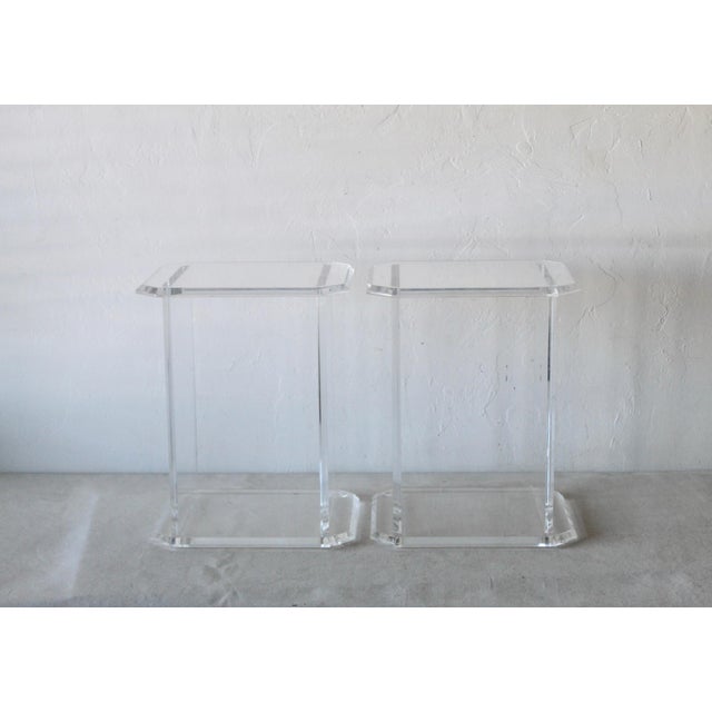 1980s Mid-Century Modern Lucite Small Scale Rectangular Side Tables Plant Stands Vintage -A Pair For Sale In Miami - Image 6 of 12