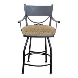 Wrought Iron Bar Stool With Upholstered Seat For Sale