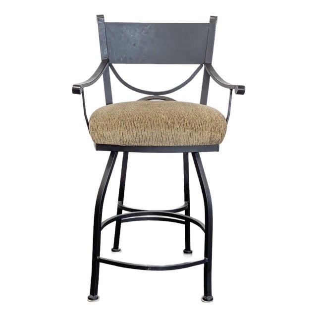 Wrought Iron Bar Stool With Upholstered Seat For Sale