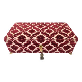 Vintage Italian Leather & Ruby Red Cut Velvet Jewelry Box For Sale