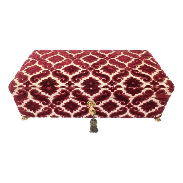Vintage Italian Leather & Ruby Red Cut Velvet Jewelry Box For Sale
