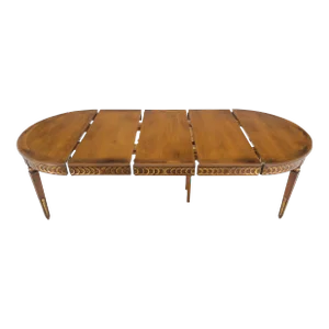Round Mid-Century Modern Three Leaves Distressed Walnut Dining Table