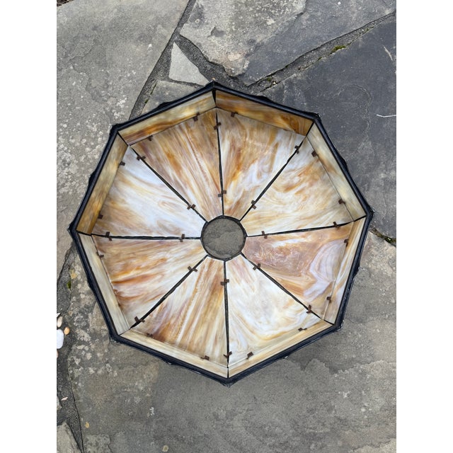 1920s Art Nouveau Antique American Stained Glass Lamp For Sale - Image 9 of 10