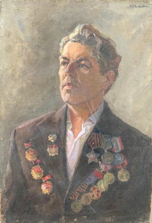 1980s Ukrainian Portrait Oil Painting, Sokolovsky, 1983 88,5-61,5