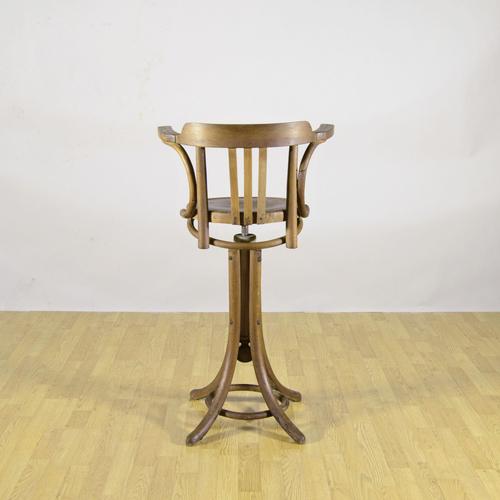 Antique Height-Adjustable Swivel Barber Chair in Curved Beech, 1920s For Sale - Image 3 of 9