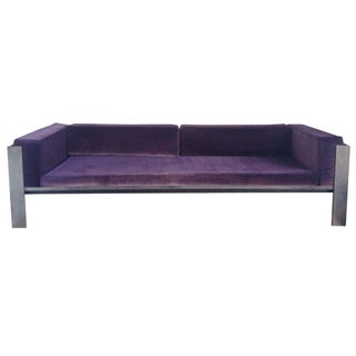 Banded Custom Steel Sofa & Ottoman For Sale