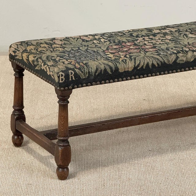 Antique Renaissance Revival Floral Needlepoint Tapestry Bench For Sale In Dallas - Image 6 of 18
