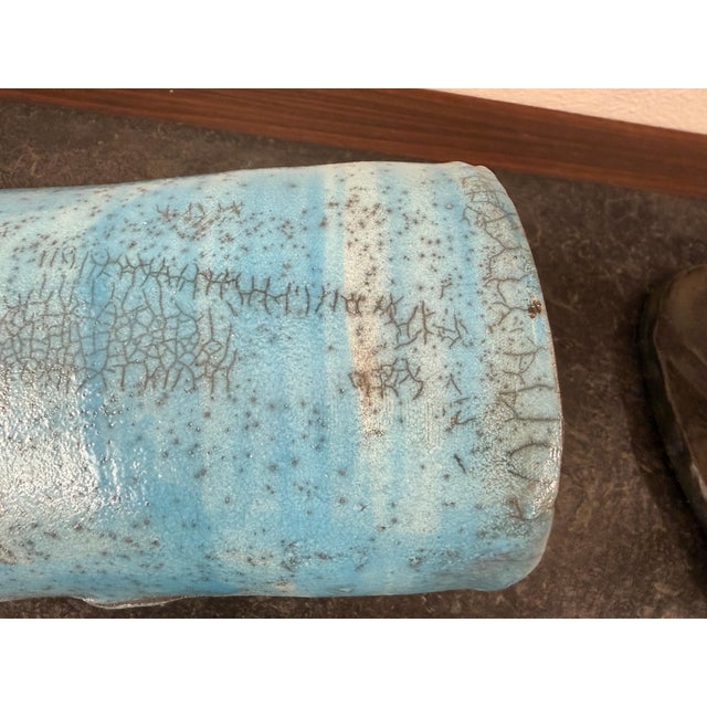 Blue Whimsical Raku Pottery Crocodile Head For Sale - Image 8 of 18