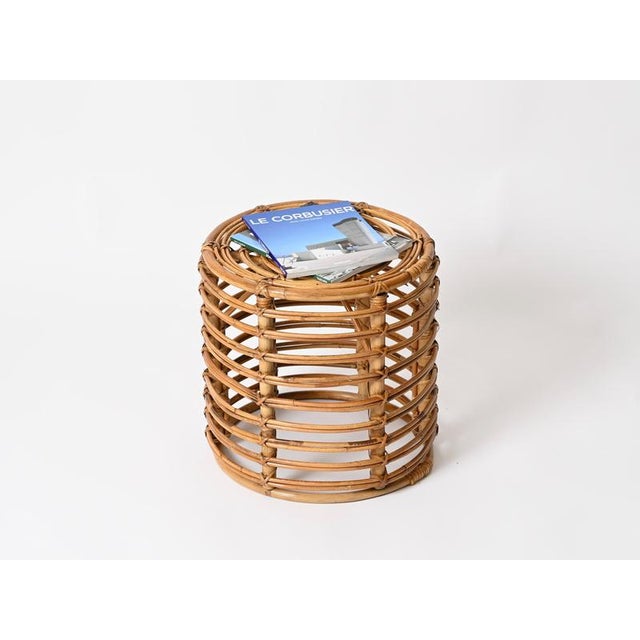 Rattan and Wicker Round Pouf by Tito Agnoli, Italy, 1960s For Sale - Image 3 of 12