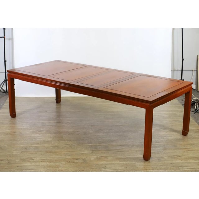 Mid 20th Century George Zee & Co. Anglo-Chinese Teak Extendable Dining Table & 8 Horseshoe Back Chairs - Set of 9 For Sale - Image 9 of 12