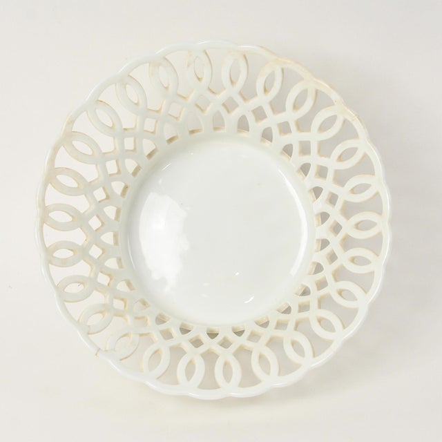 Antique French Porcelain Basket Fruit Bowl With Lion Paw Feet Lattice For Sale - Image 4 of 11