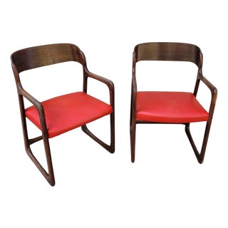 Mid-Century Wooden Traineau Chairs from Baumann, France, 1960s, Set of 2 For Sale