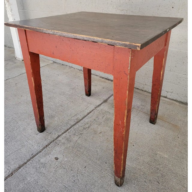 Farmhouse Primitive Farmhouse Style Barn Red Tavern / Work Table For Sale - Image 3 of 9