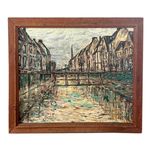 Mid Century Oil on Canvas Cityscape Painting - Signed and Dated