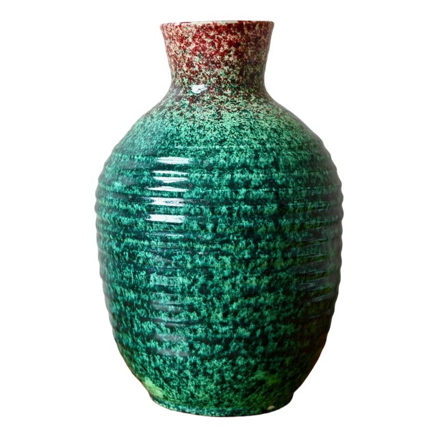 Speckled Turquoise Green Glazed Ceramic Vase from Accolay, 1950s For Sale