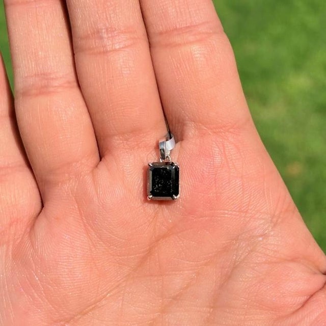 Mid-Century Modern Modernist 2.69ct Emerald-Cut Black Diamond Solitaire Pendant in 14k White Gold For Sale - Image 3 of 13