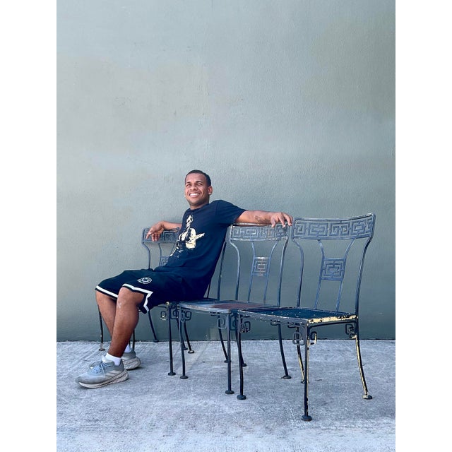 Mid-Century Modern Vintage Meadowcraft Greek Key Metal Patio Chairs - Set of Four For Sale - Image 3 of 12