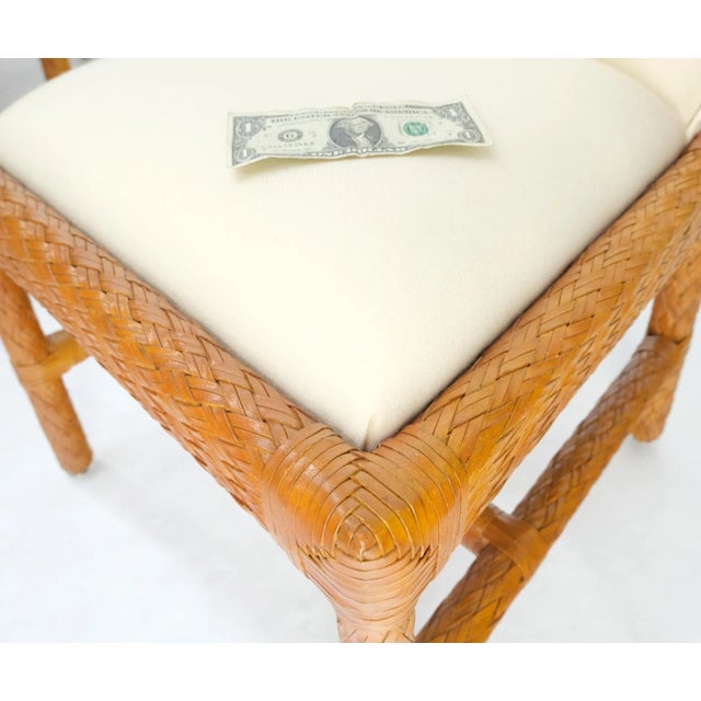 Leather Basket Weave Wicker Style Square Dining Room Table 4 Chairs Glass Top - 5 Pieces For Sale - Image 11 of 13